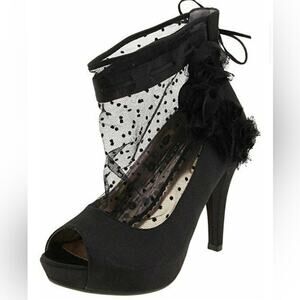Poetic License London Peep Toe Pumps Heels, Black Mesh Polka Dot & Rose, 41/10